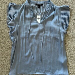 Banana Republic Light Blue Pleated Cap-Sleeve Tie-Front Blouse